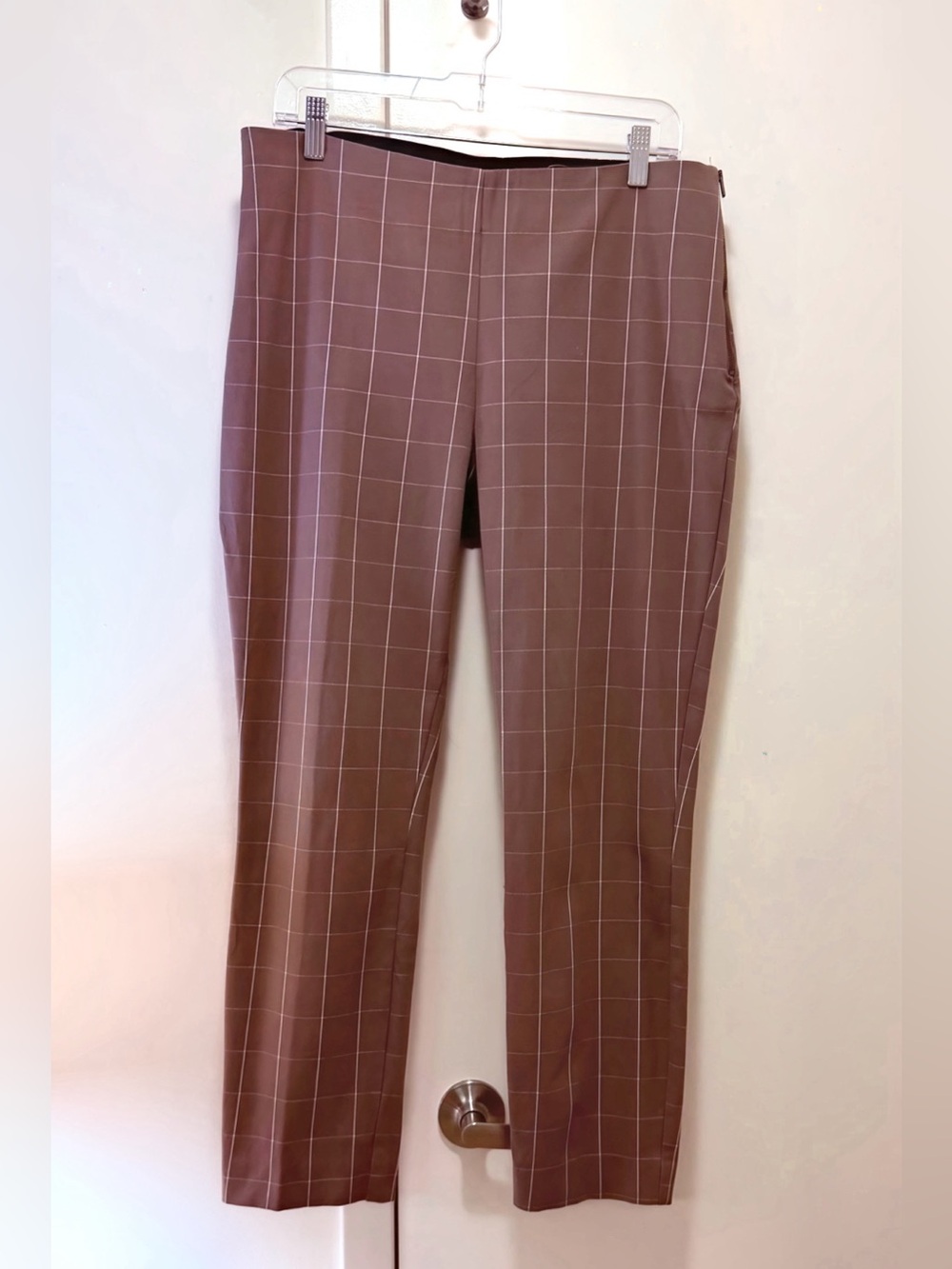 A New Day Brown Windowpane Plaid Side-Zip Ankle Pants